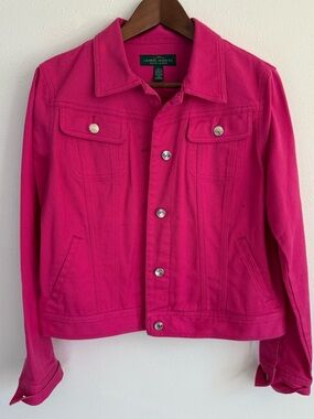 Ralph Lauren Pink Denim Jacket L Trucker Jean Jacket Cotton